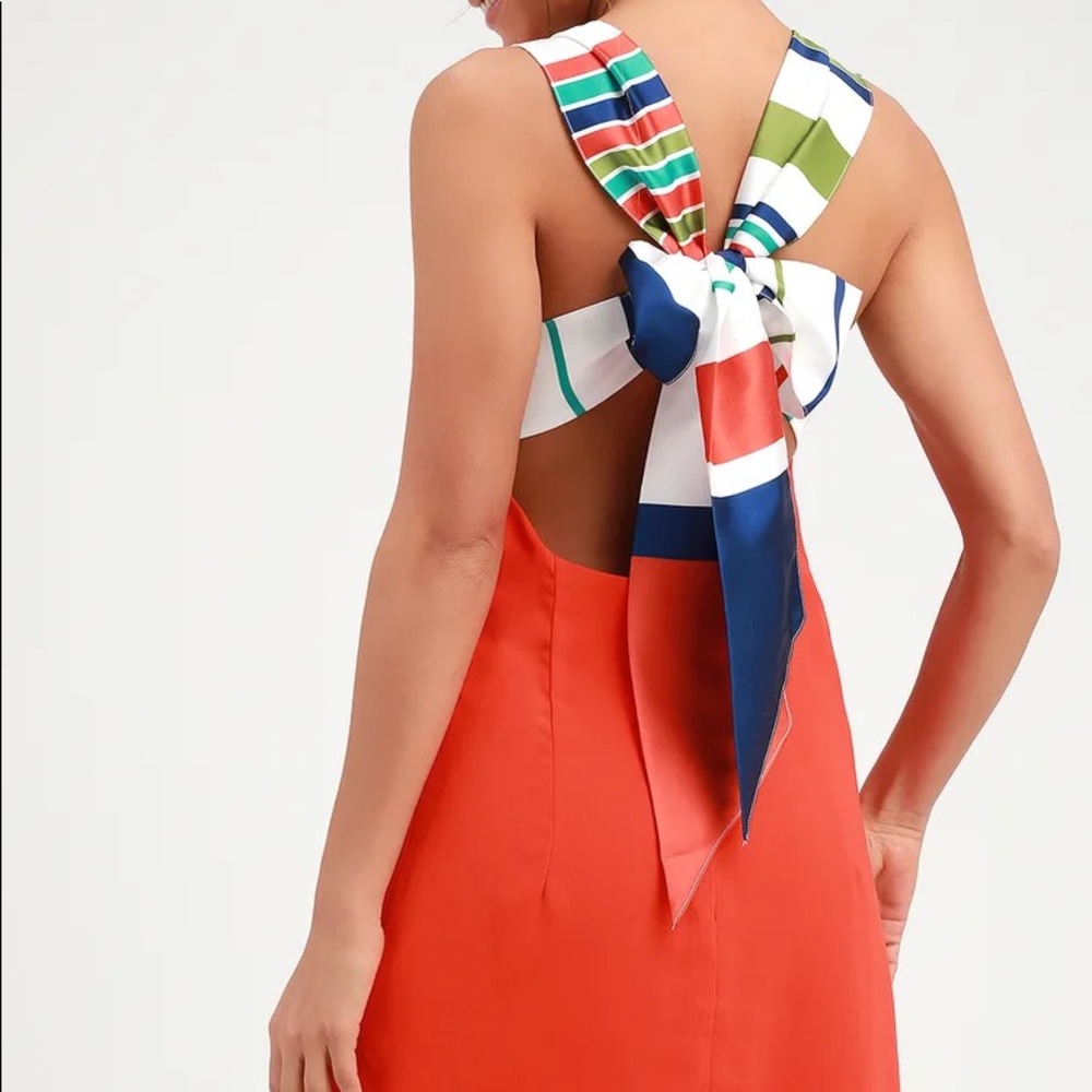 Joyful Red Orange Multi Stripe Tie-Back Mini Dress